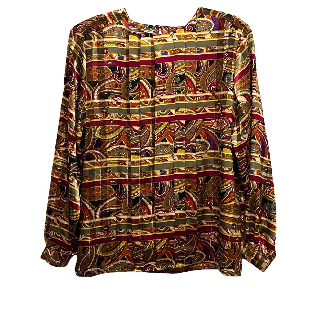 Satin Blouse Vintage Westbound Women's Baroque Pleat front sheer stripe size 12